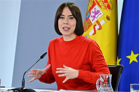 18/02/2025. Rueda de prensa tras el Consejo de Ministros. La ministra de Ciencia, Innovación y Universidades, Diana Morant, en la rueda de p...